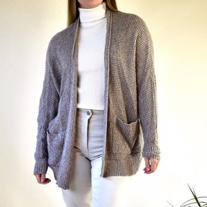 Beige Knit Oversized Cardigan with Pockets